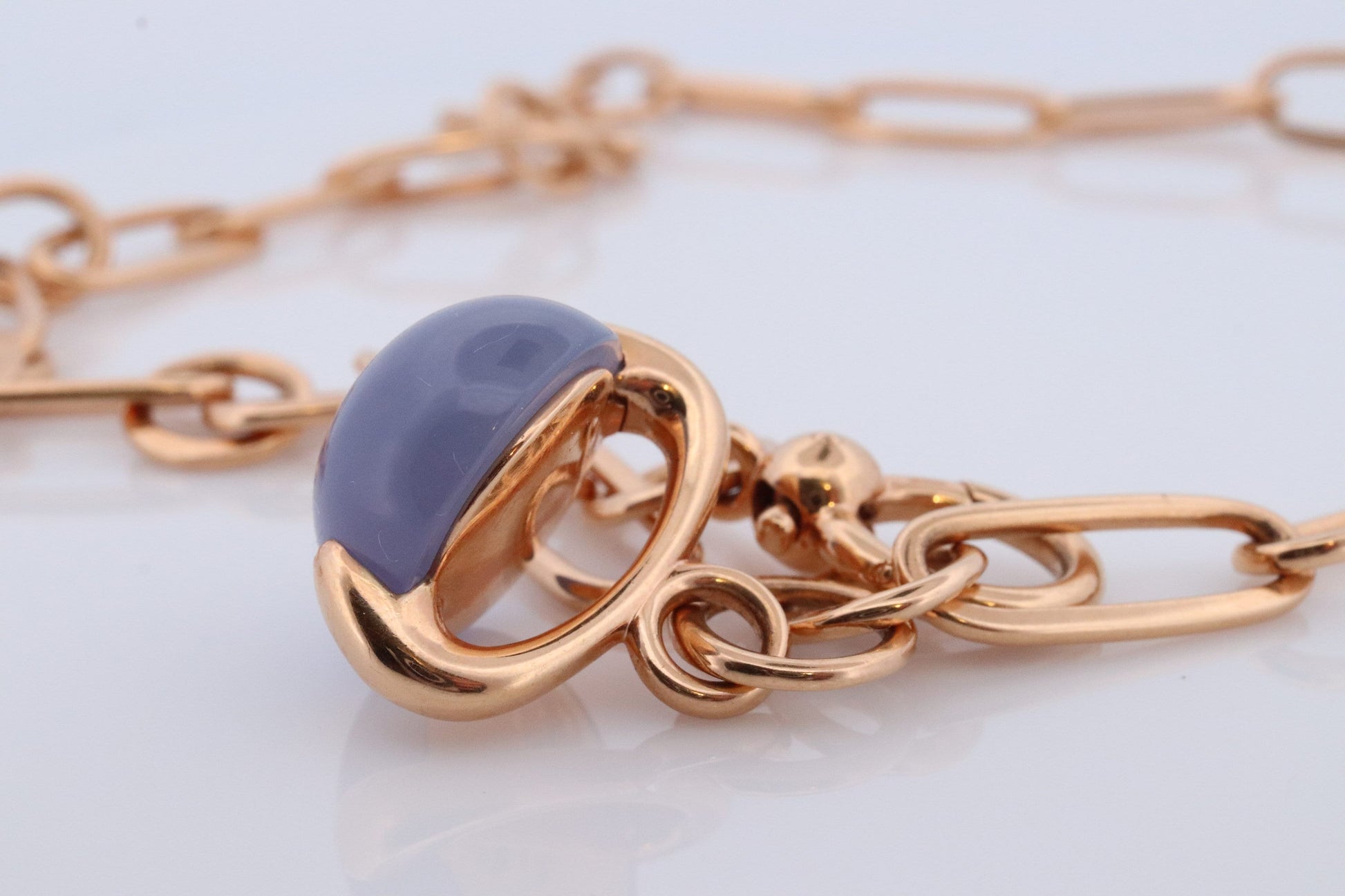18k POMELATTO Necklace. 18k Rose Gold Pomellato Chalcedony LUNA collection. Chalcedinio Dangle Pendant Necklace.