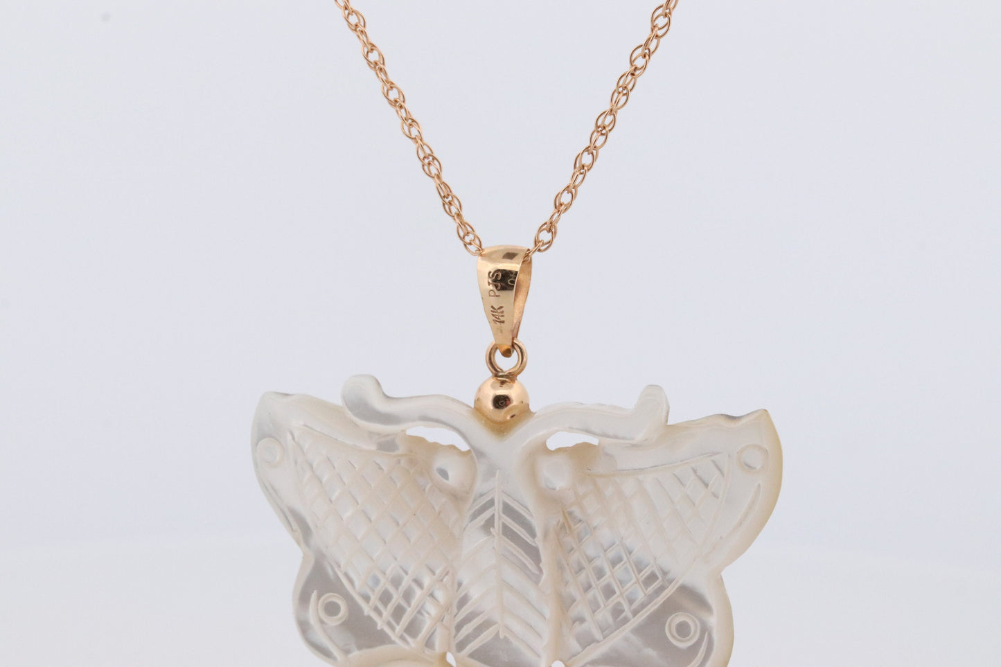 MOP 14k Butterfly. Large Butterfly Pendant. 14k yellow gold chain necklace. PJS Gold Pendant. st(77)