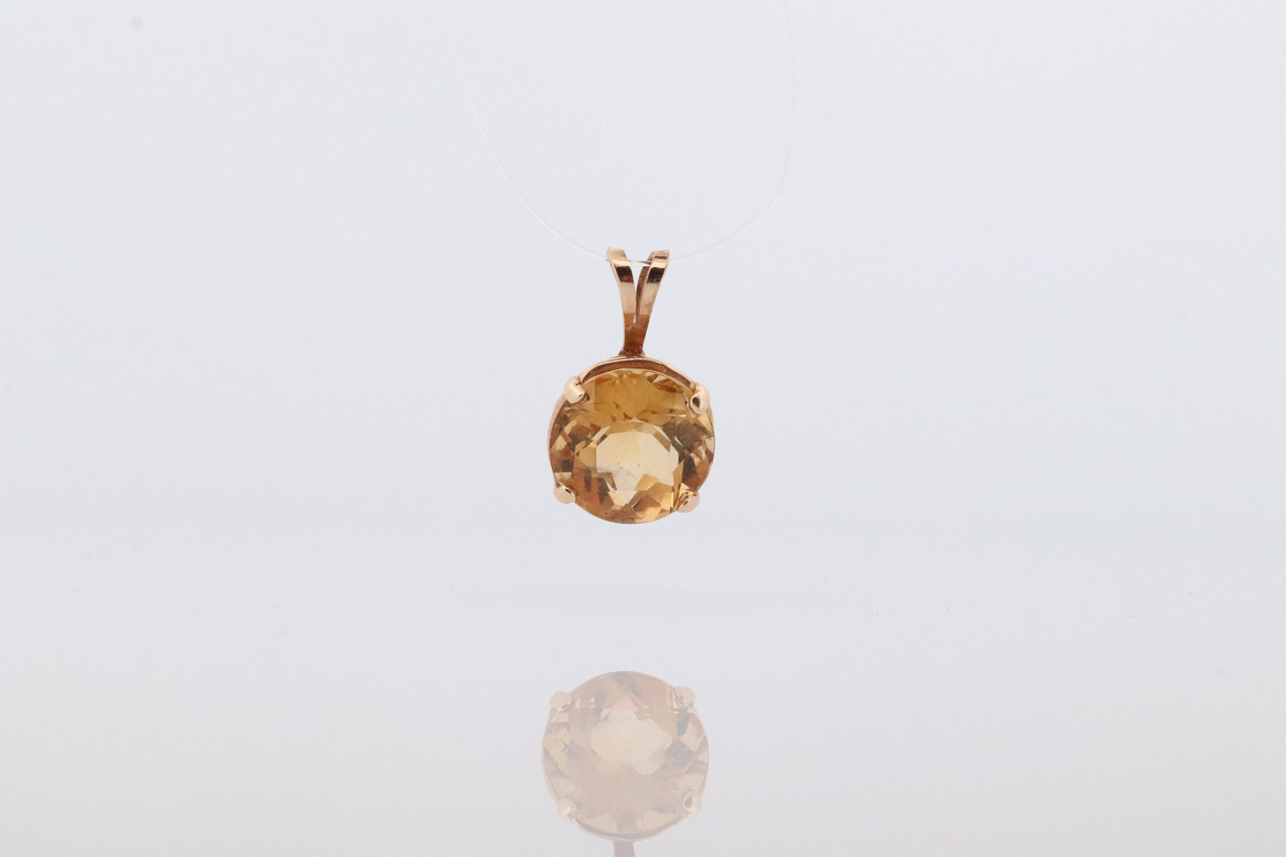 14k Citrine Pendant. Large Yellow Citrine Round solitaire pendant charm. st(73)