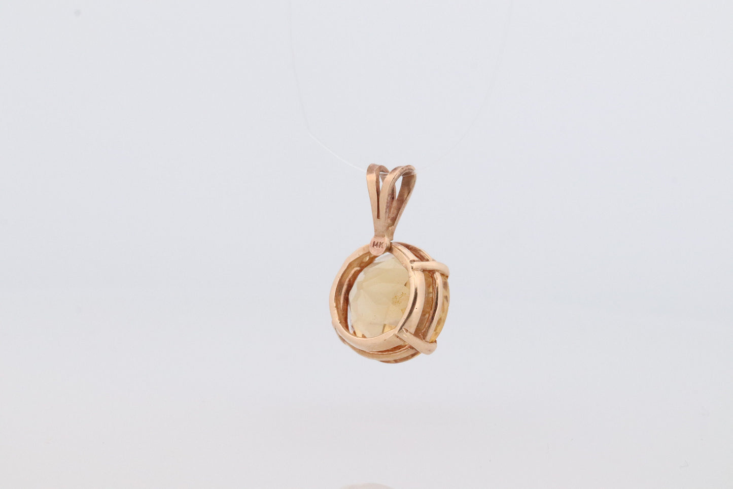 14k Citrine Pendant. Large Yellow Citrine Round solitaire pendant charm. st(73)