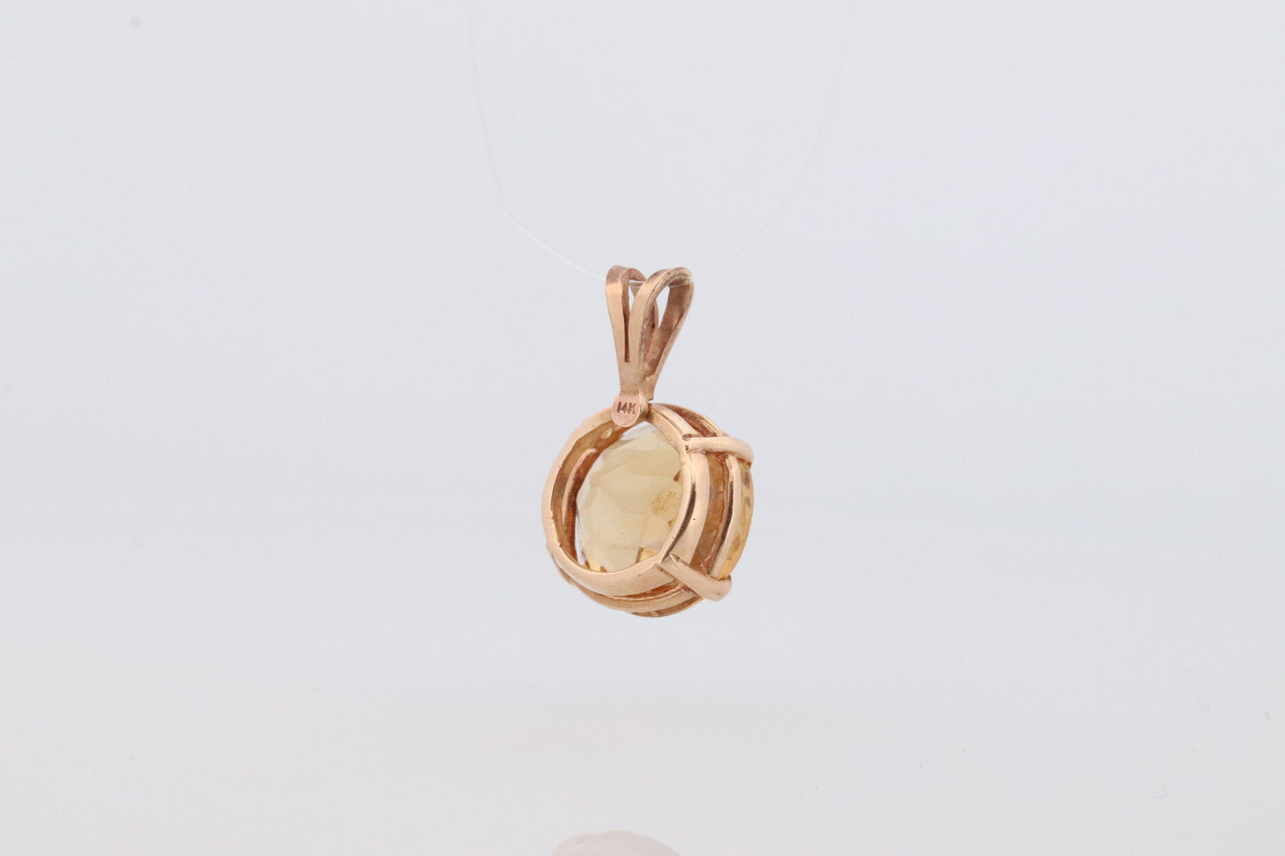 14k Citrine Pendant. Large Yellow Citrine Round solitaire pendant charm. st(73)