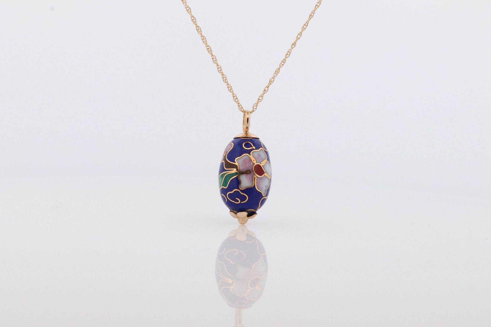 14k EGG Necklace. 14k Yellow Gold Enamel Egg Pendant charm with wheat chain necklace. st77