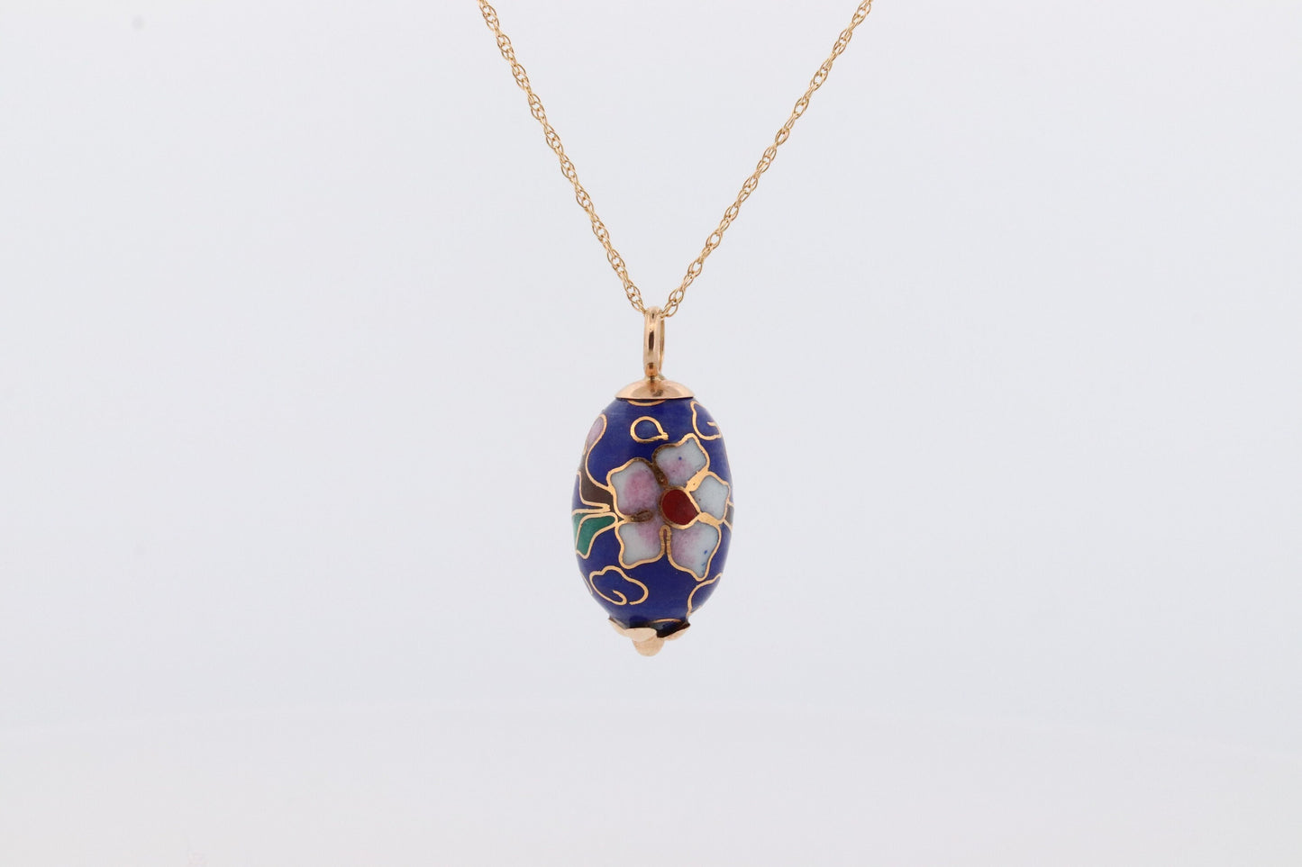 14k EGG Necklace. 14k Yellow Gold Enamel Egg Pendant charm with wheat chain necklace. st77