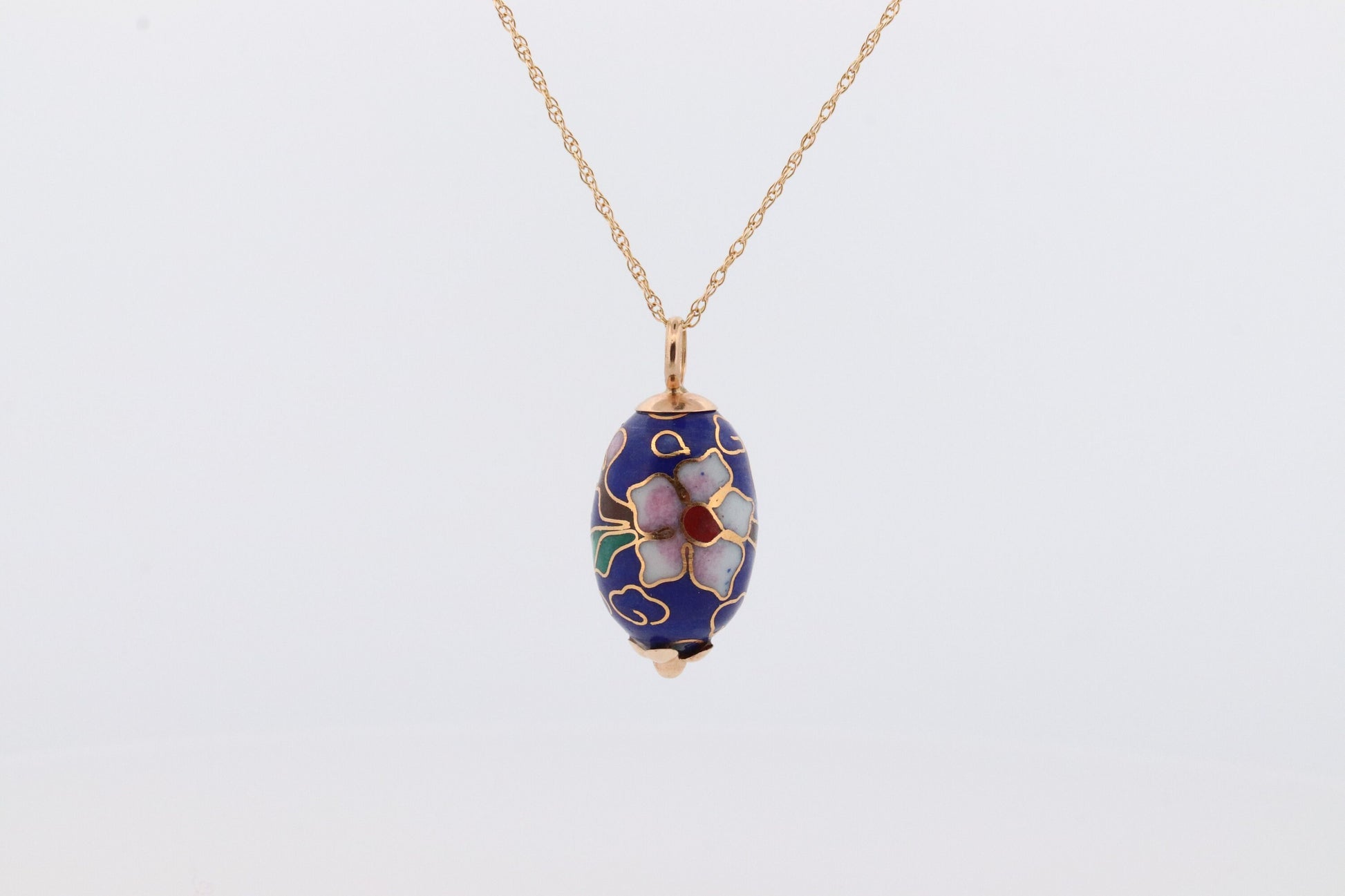 14k EGG Necklace. 14k Yellow Gold Enamel Egg Pendant charm with wheat chain necklace. st77
