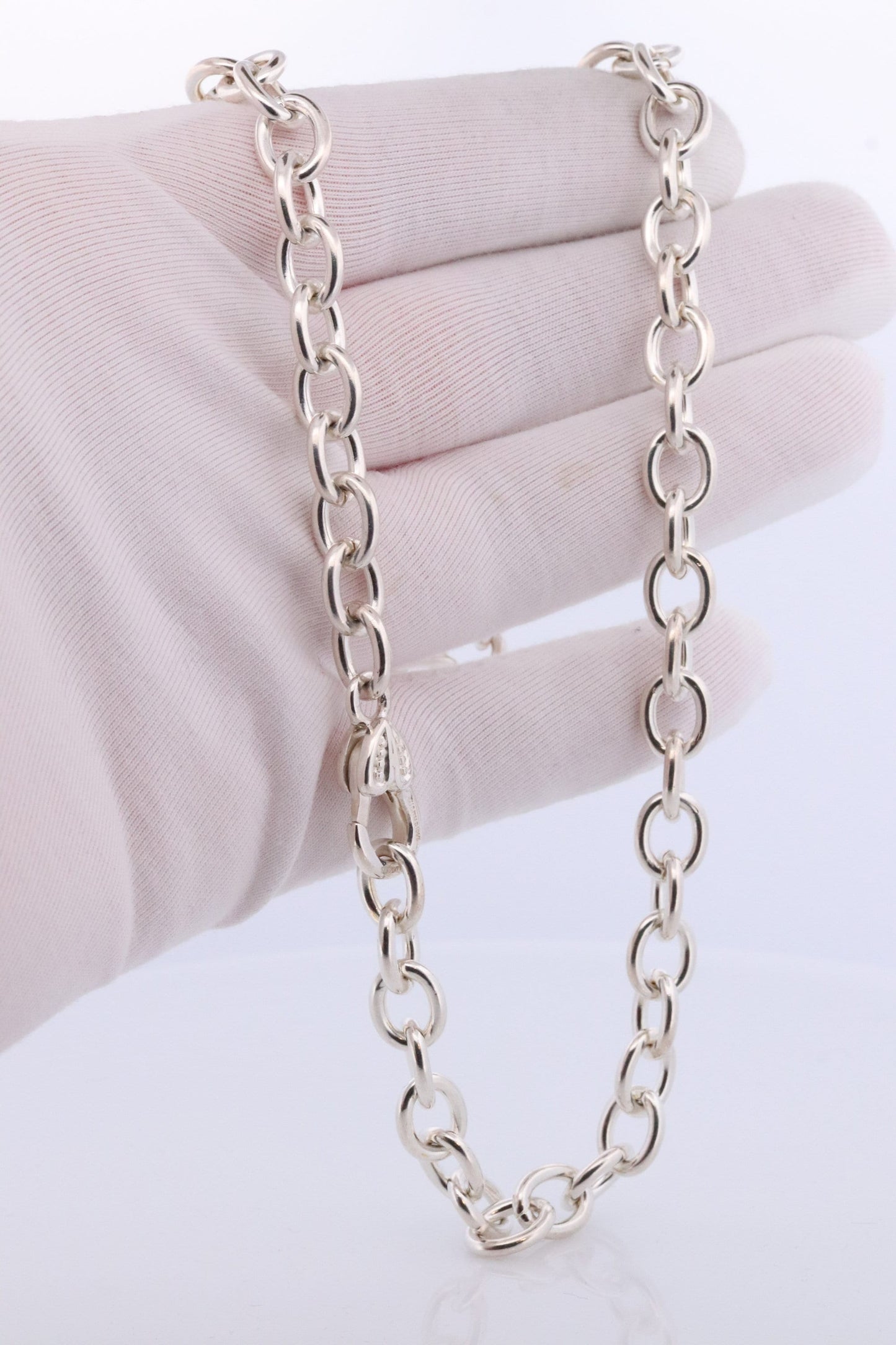 Authentic Judith Ripka Sterling Silver Heart Choker Necklace, Judith Ripka 925 Silver Oval Cable Link (30)