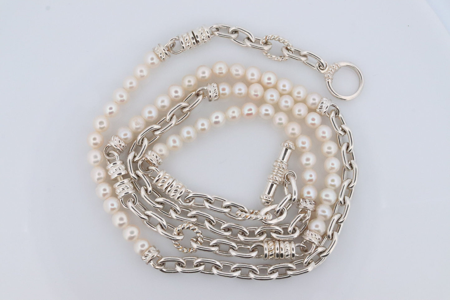 Authentic Judith Ripka JR Sterling Silver Pearl 34in Necklace, Judith Ripka 925 Silver Oval Cable Link Adjustable Convertible Long