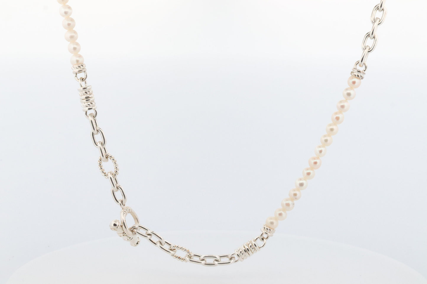 Authentic Judith Ripka JR Sterling Silver Pearl 34in Necklace, Judith Ripka 925 Silver Oval Cable Link Adjustable Convertible Long