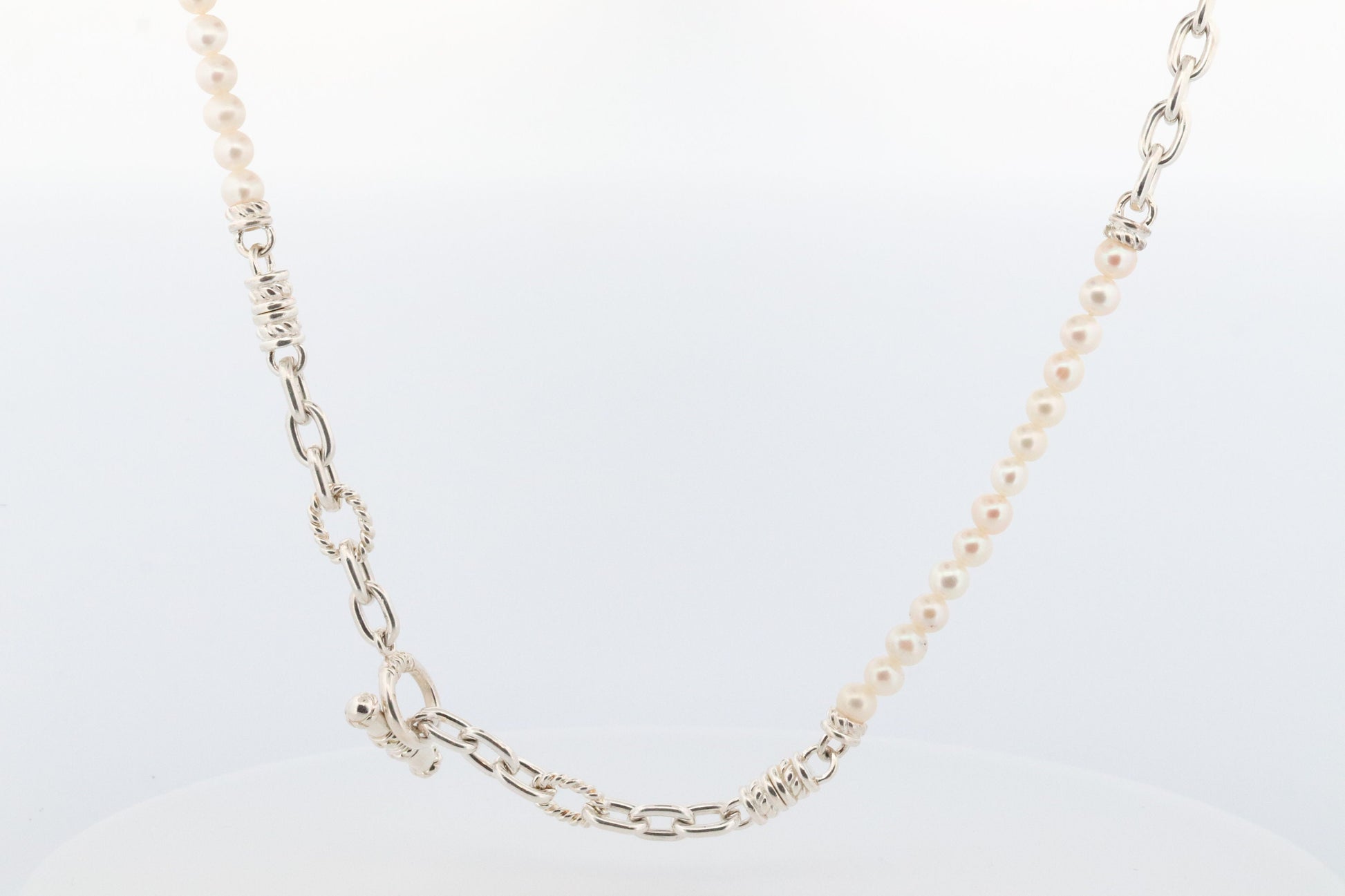 Authentic Judith Ripka JR Sterling Silver Pearl 34in Necklace, Judith Ripka 925 Silver Oval Cable Link Adjustable Convertible Long