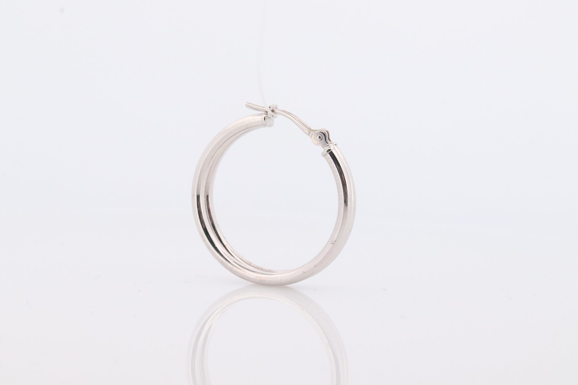 14k White Gold HOOP Earrings. HOOP Puffed Dangle earrings by JCM Jacmel. Wide Hoops.