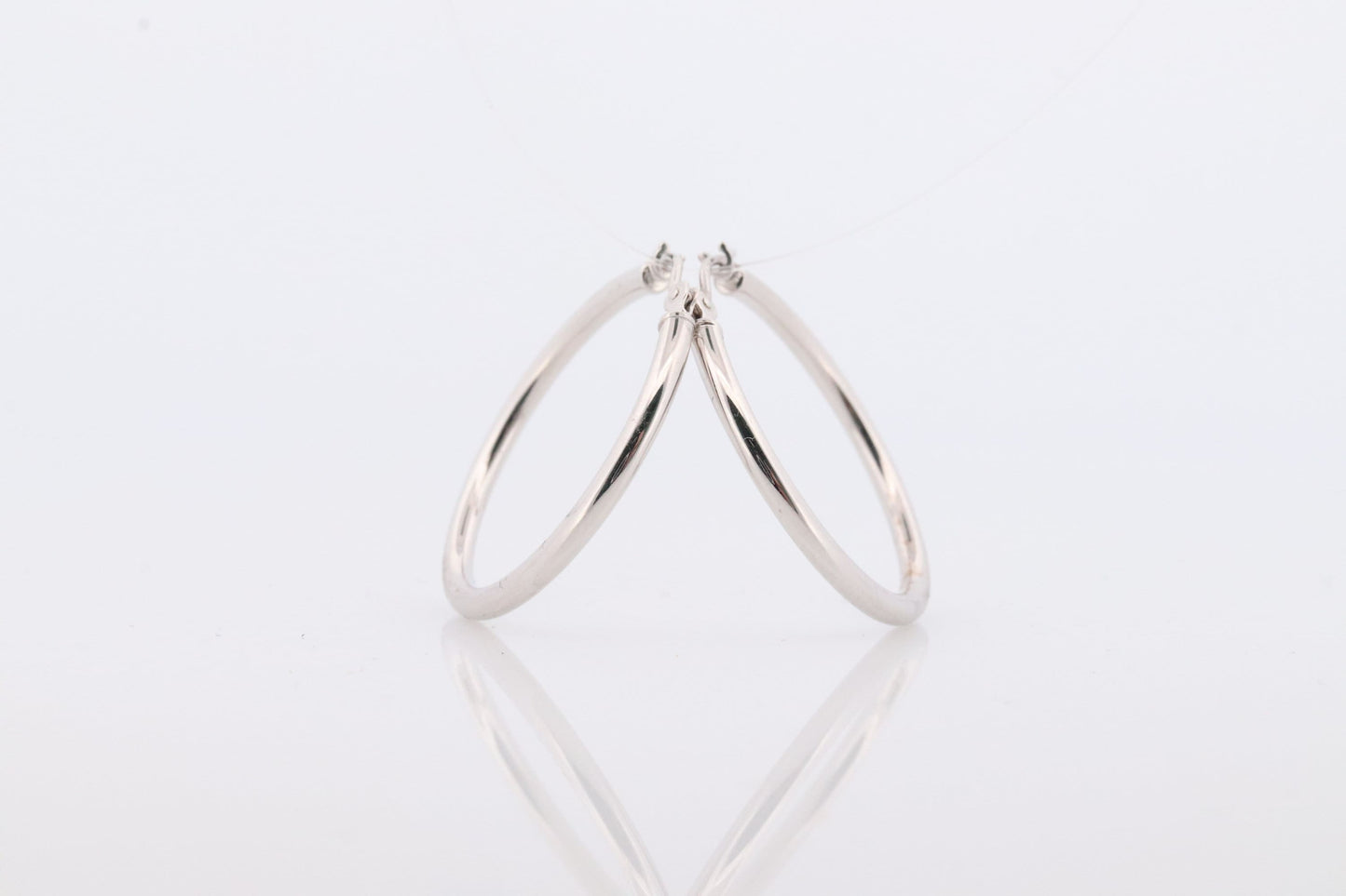 14k White Gold HOOP Earrings. HOOP Puffed Dangle earrings by JCM Jacmel. Wide Hoops.