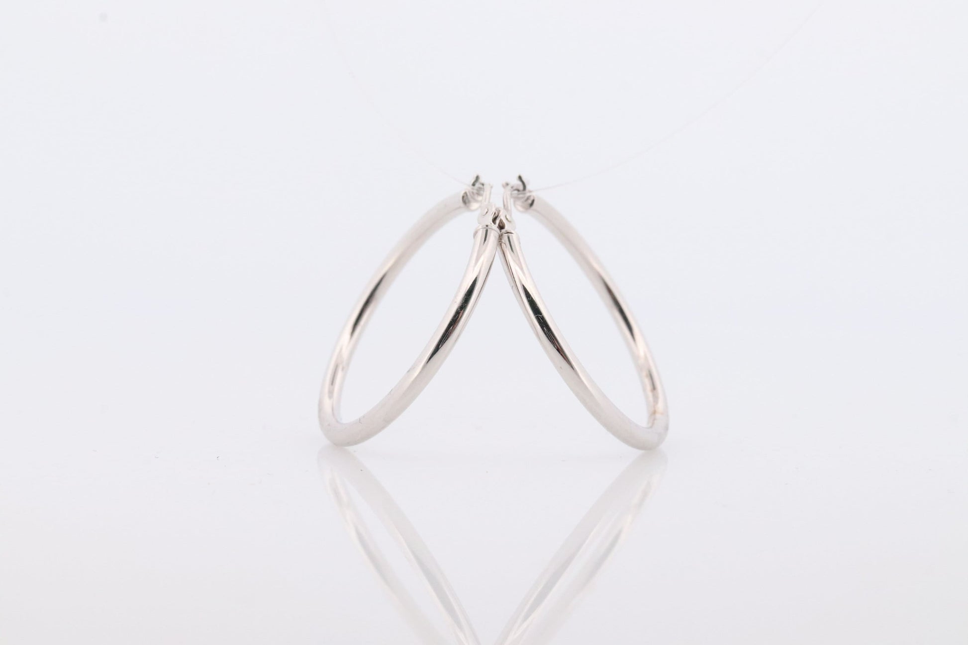 14k White Gold HOOP Earrings. HOOP Puffed Dangle earrings by JCM Jacmel. Wide Hoops.