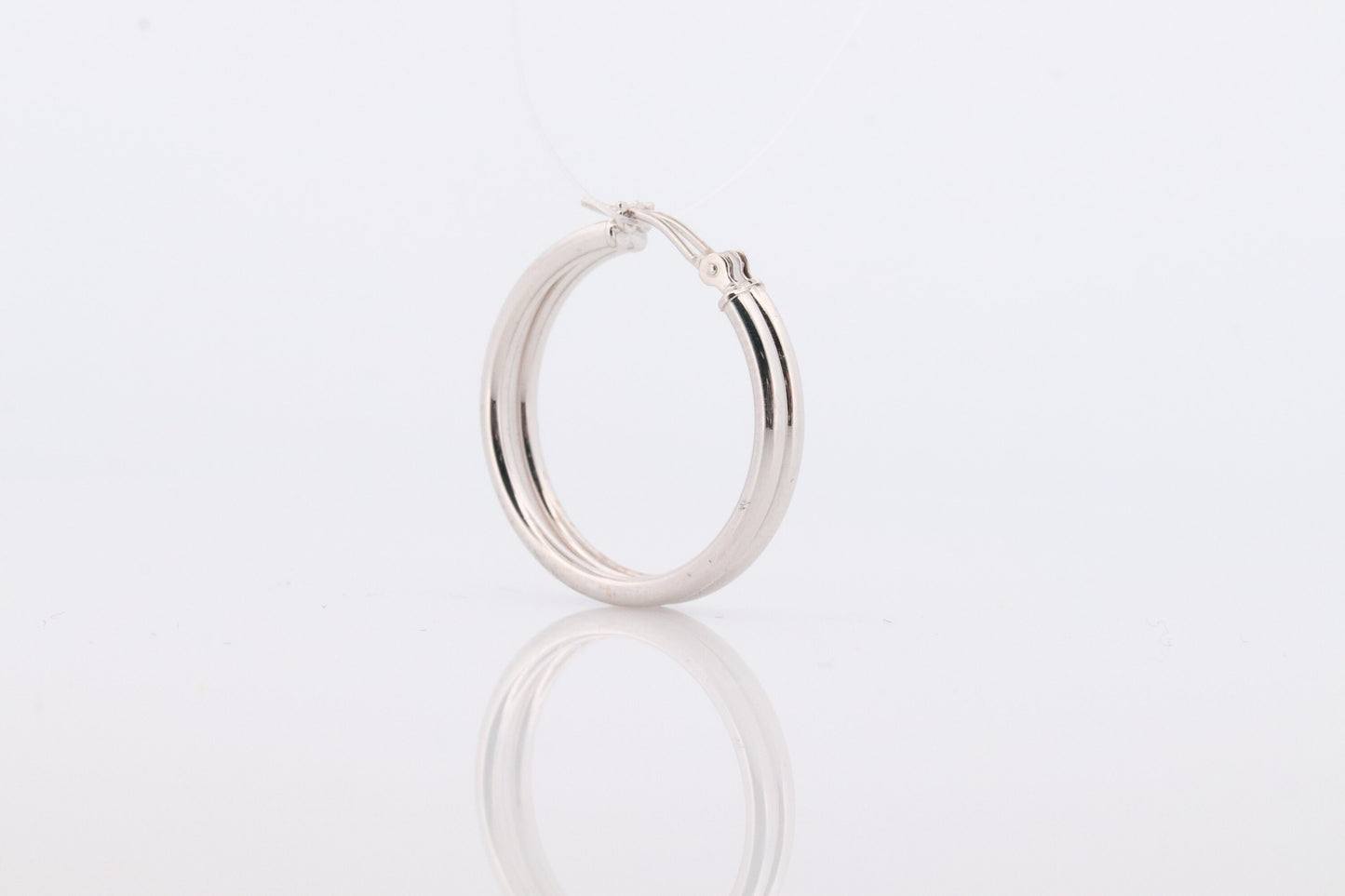 14k White Gold HOOP Earrings. HOOP Puffed Dangle earrings by JCM Jacmel. Wide Hoops.
