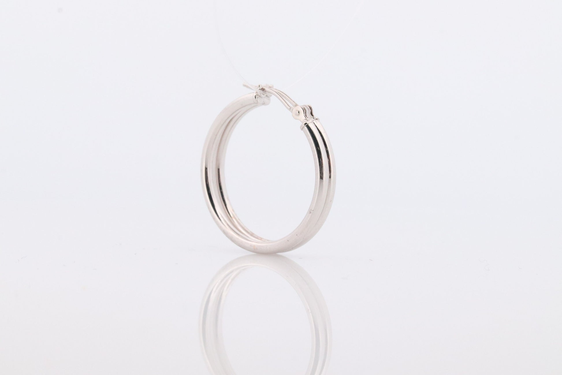 14k White Gold HOOP Earrings. HOOP Puffed Dangle earrings by JCM Jacmel. Wide Hoops.