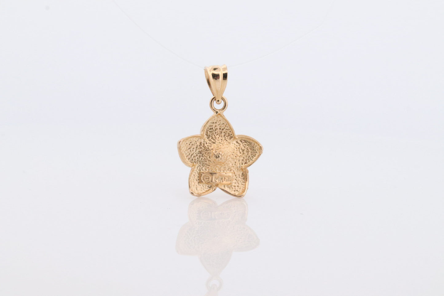 14k Flower Plumeria Pendant. Plumeria Charm 14k Yellow Gold. Satin Textured. Hawaiian Flower Pendant