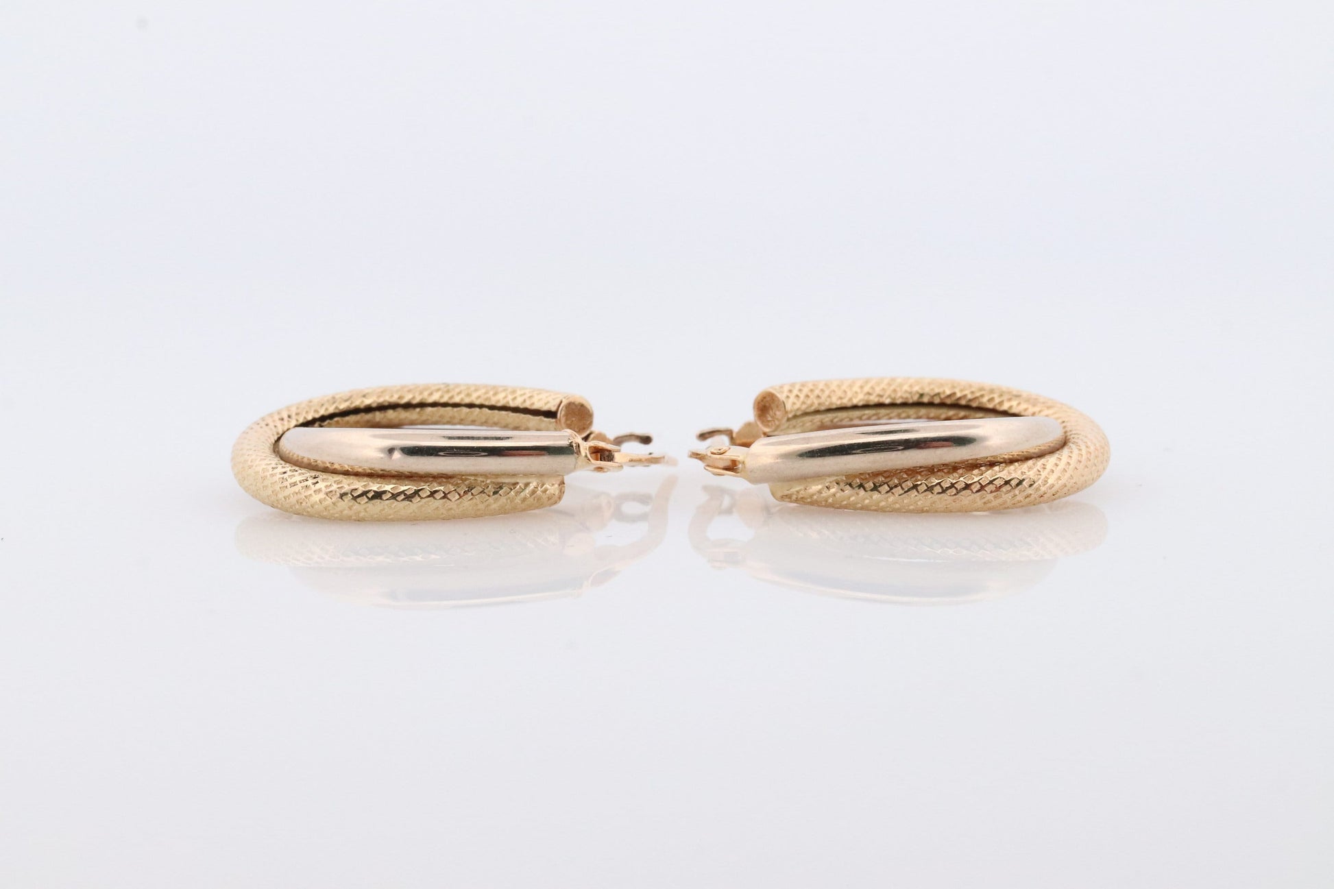 14k Gold Puffed Hollow HOOP Earrings. Intertwined Textured Loop earrings. Dangle Multi Hoop Earrings.
