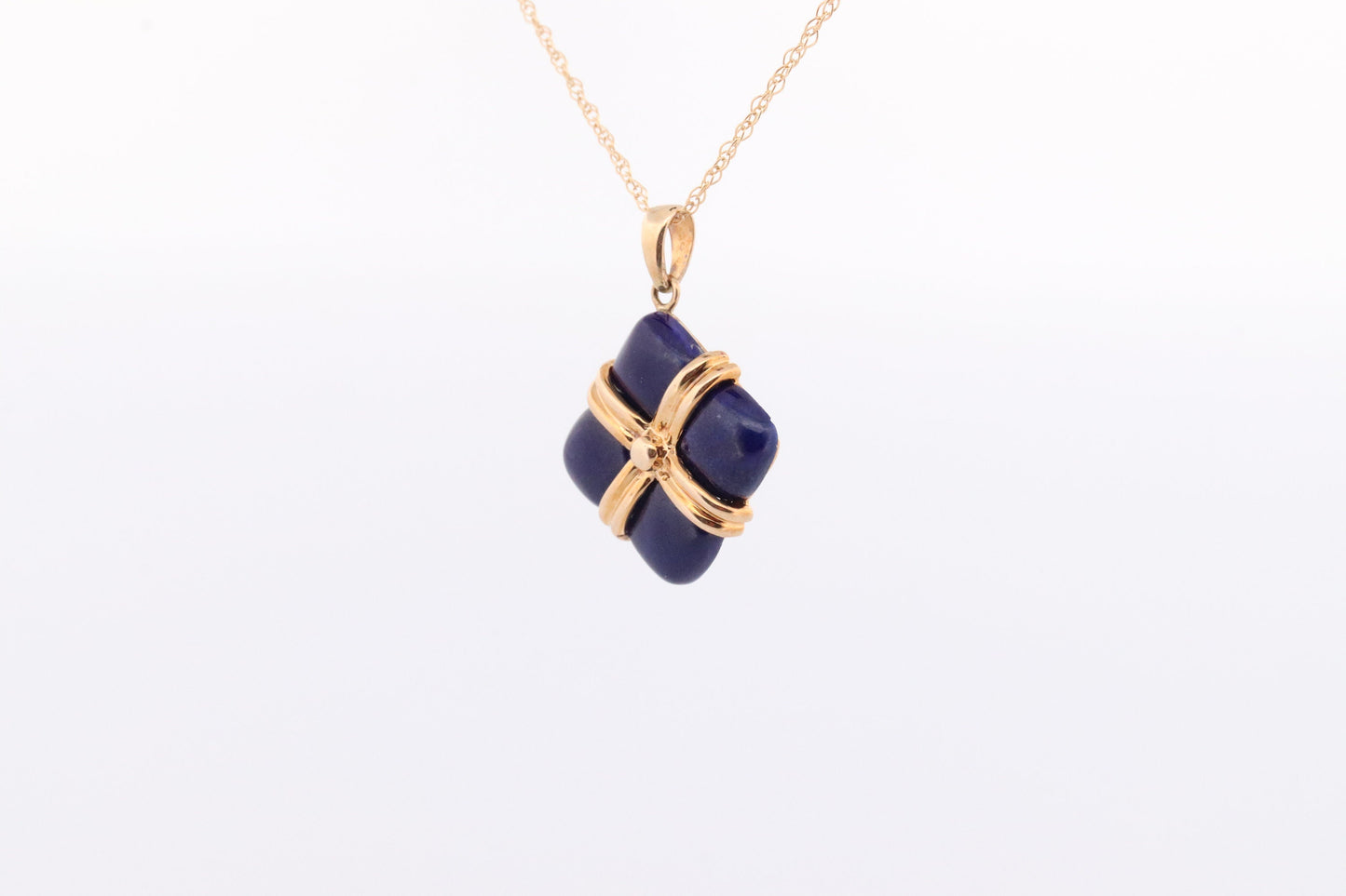 14k Lapis Lazuli Pendant. GIFT square wrapped presents Blue Lapis Lazuli gold Necklace. Carved Lapis Blue. st(124)