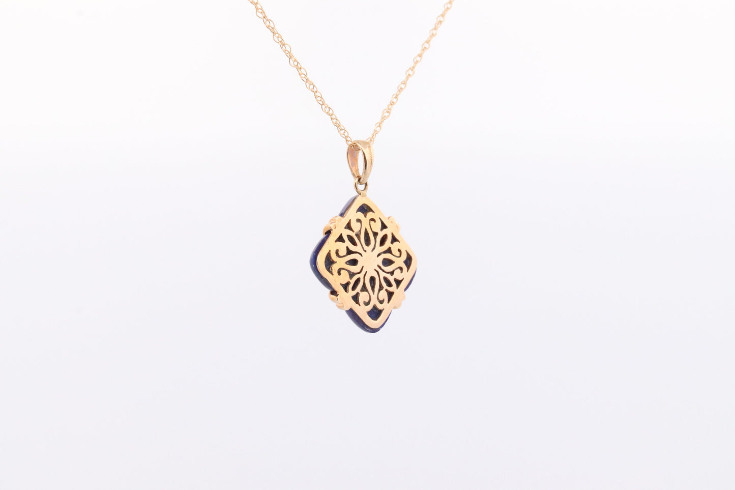 14k Lapis Lazuli Pendant. GIFT square wrapped presents Blue Lapis Lazuli gold Necklace. Carved Lapis Blue. st(124)