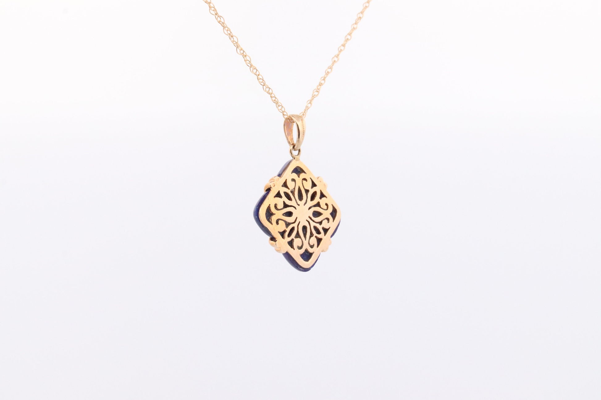 14k Lapis Lazuli Pendant. GIFT square wrapped presents Blue Lapis Lazuli gold Necklace. Carved Lapis Blue. st(124)