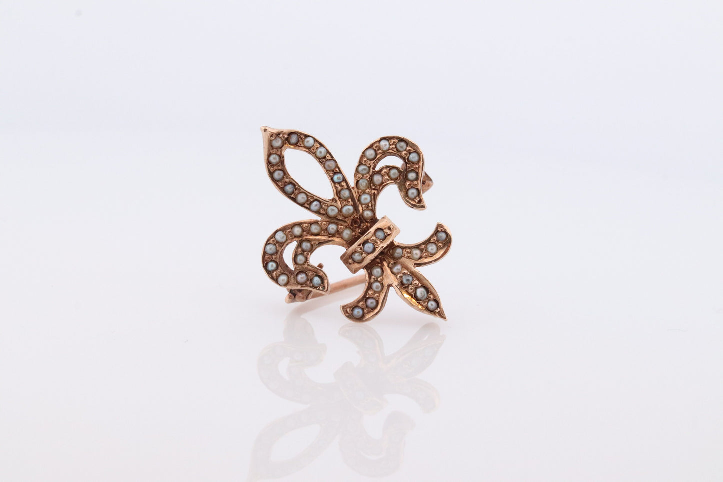 Antique Fluer De Lis Brooch. 10k Pearl Seed encrusted 19th Century French Flower Brooch Pin Pendant. st(115)
