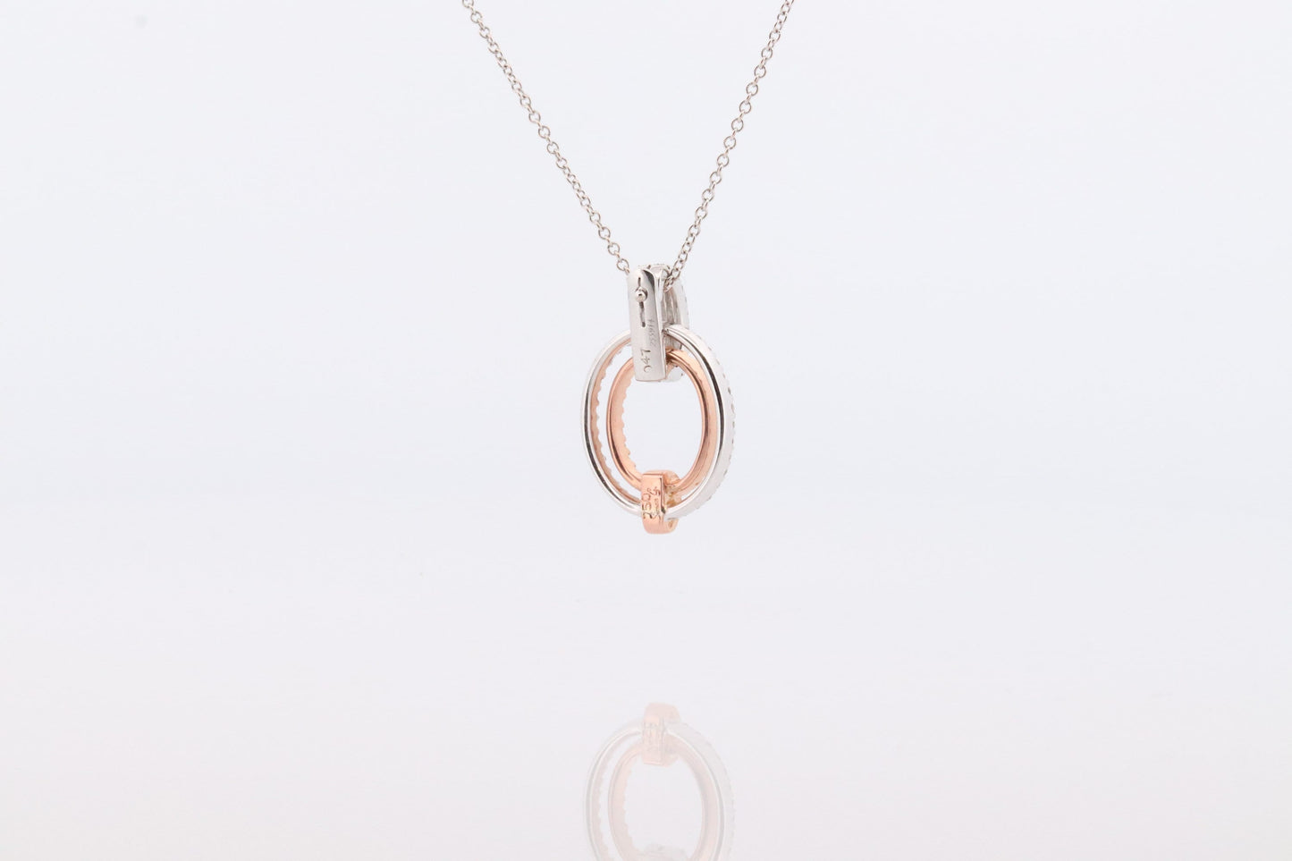 SIMON G 18k diamond Loop Pendant. 18k White and Rose Gold Pave Diamond Necklace. Double Halo Pendant. st(242)