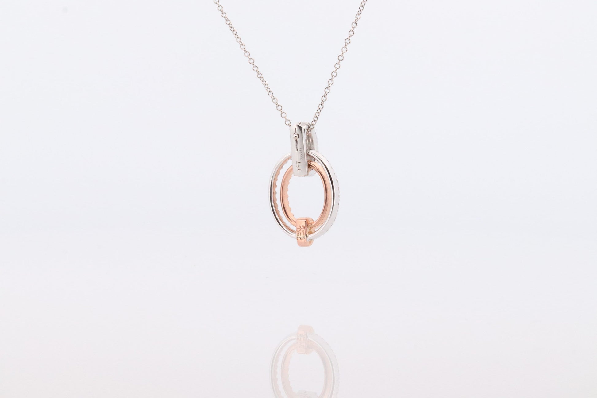 SIMON G 18k diamond Loop Pendant. 18k White and Rose Gold Pave Diamond Necklace. Double Halo Pendant. st(242)
