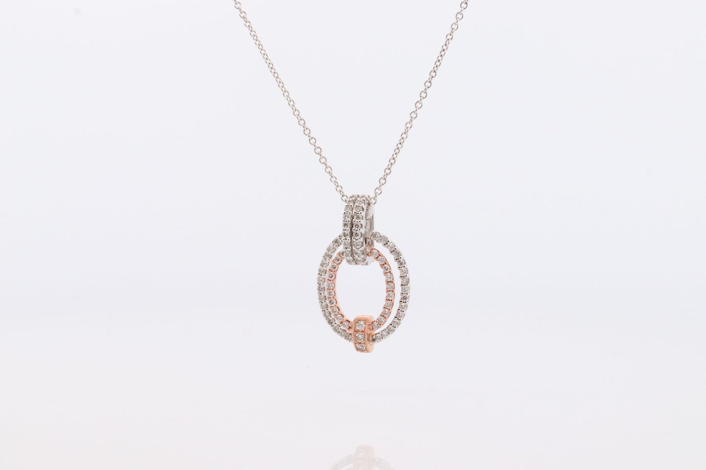 SIMON G 18k diamond Loop Pendant. 18k White and Rose Gold Pave Diamond Necklace. Double Halo Pendant. st(242)