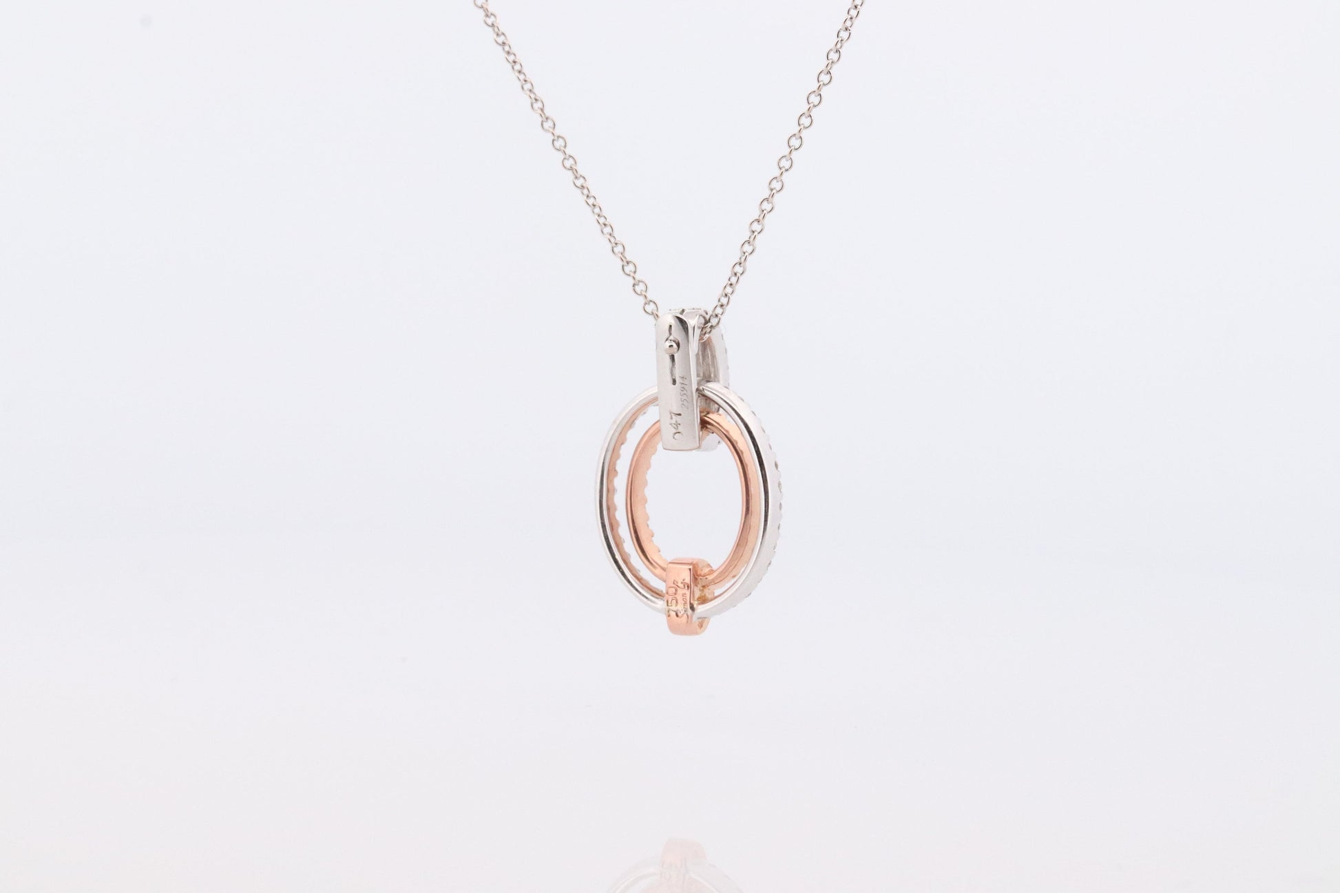 SIMON G 18k diamond Loop Pendant. 18k White and Rose Gold Pave Diamond Necklace. Double Halo Pendant. st(242)