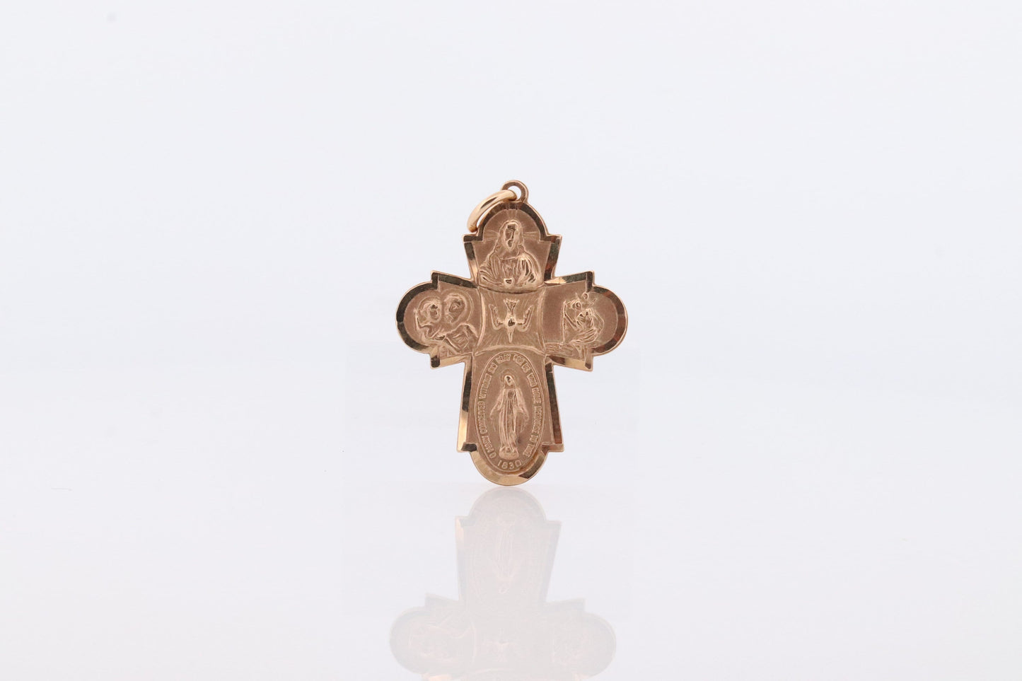 14k Large Cross. Four Way Medallion Medal Crucifix. Catholic Cross. Mary Jesus Medallion. Christian Religious Pendant. st(92)