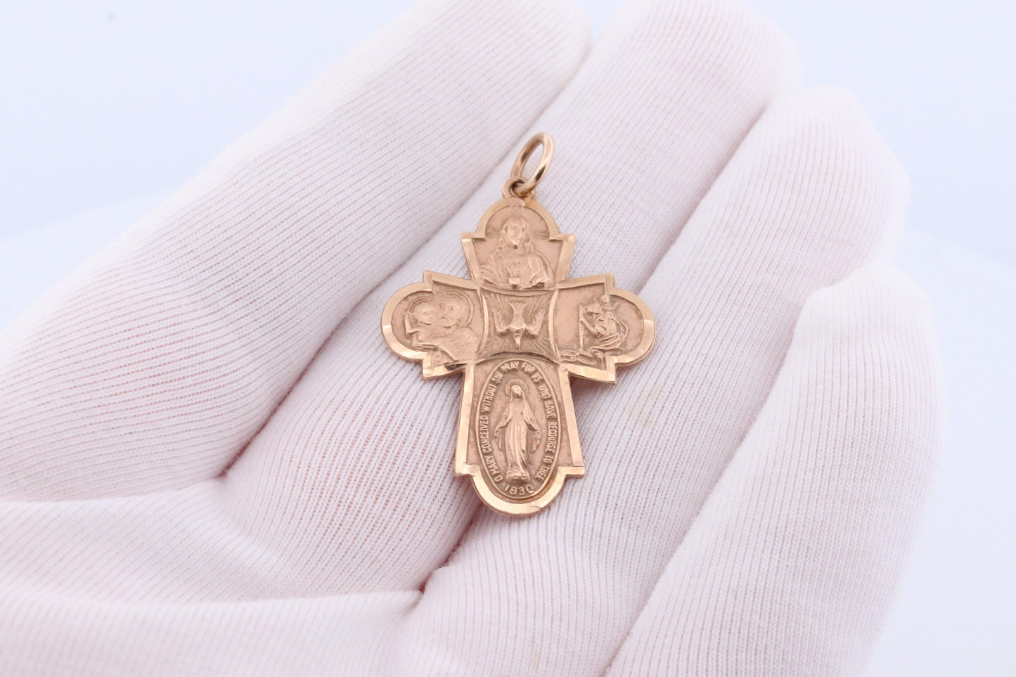 14k Large Cross. Four Way Medallion Medal Crucifix. Catholic Cross. Mary Jesus Medallion. Christian Religious Pendant. st(92)