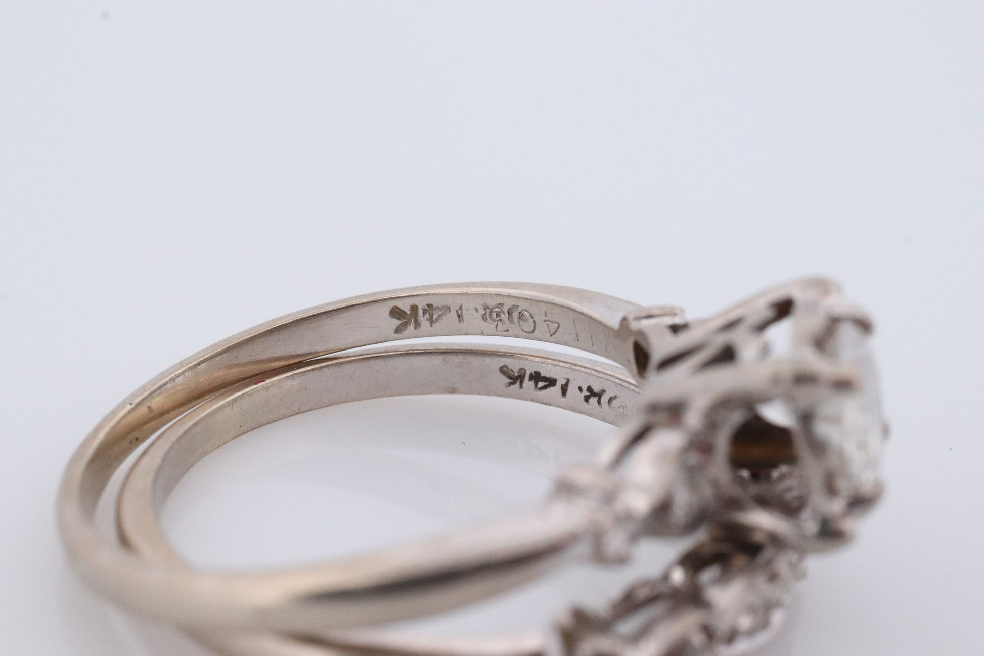 Vintage Art Deco Engagement Ring Set. 1940s. 14k White Gold Diamond Wedding and Engagement Ring Set. Women Sz. 7.5 st(249)