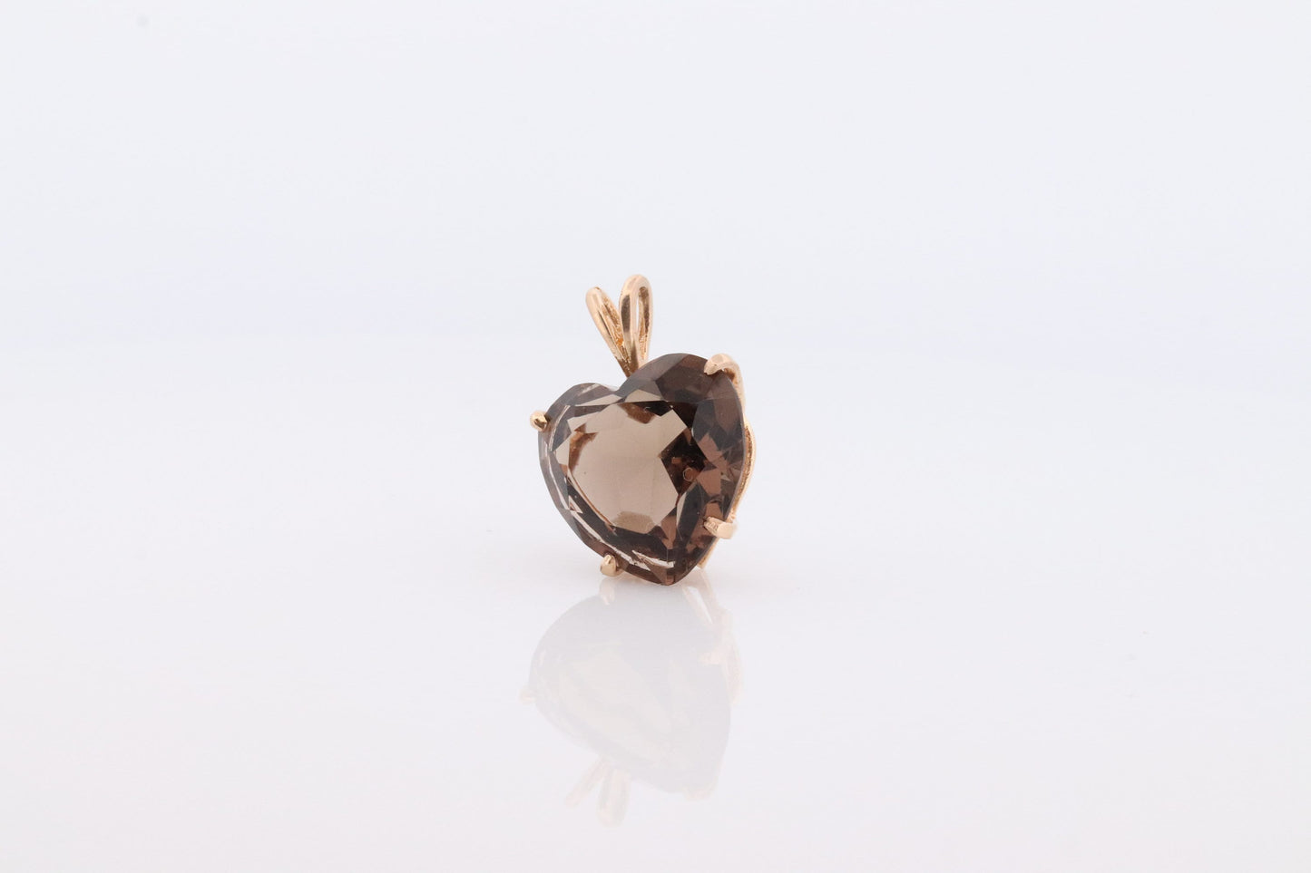 14k Heart Pendant. Smoky Quartz Carved Heart Pendant Charm. Large Heart Pendant. st(42)