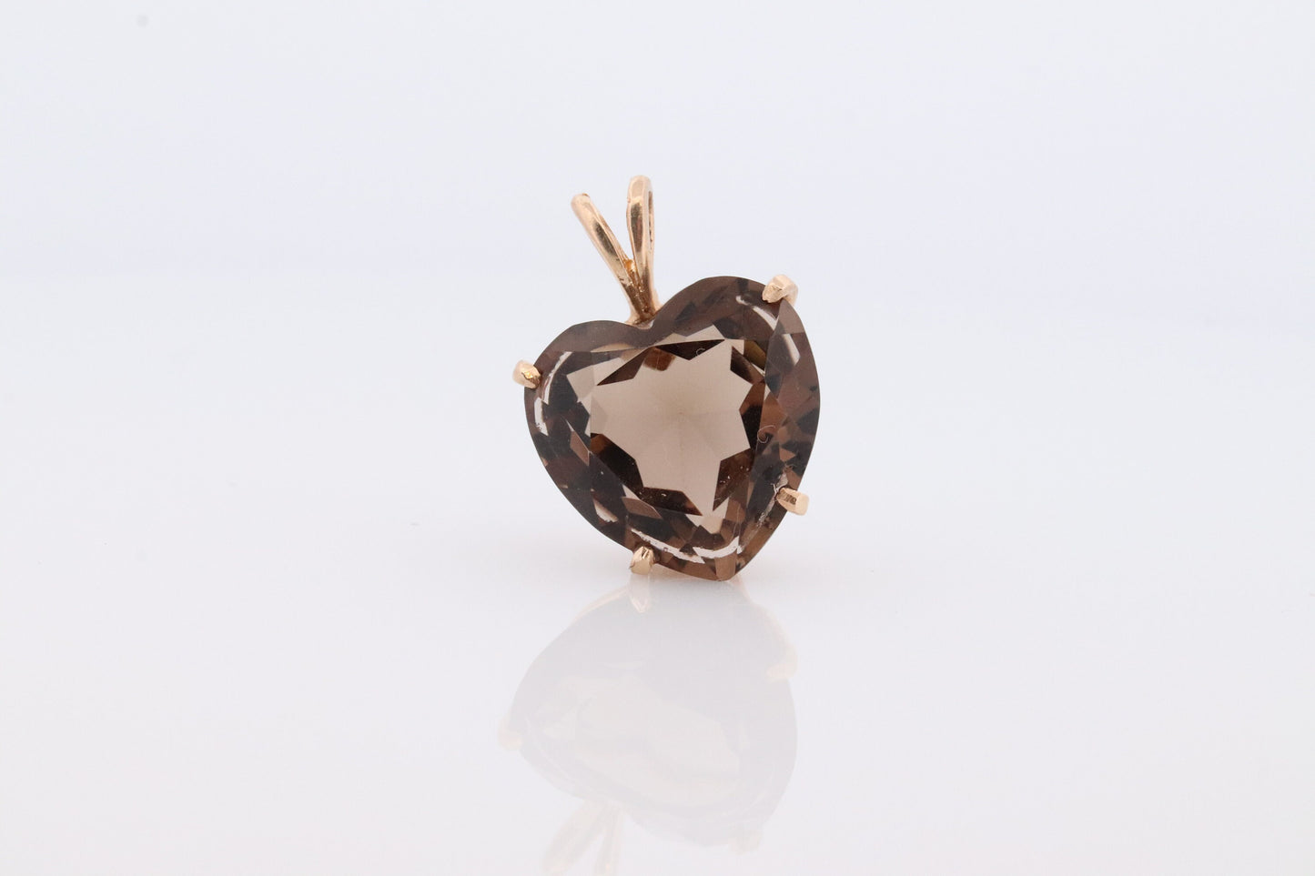 14k Heart Pendant. Smoky Quartz Carved Heart Pendant Charm. Large Heart Pendant. st(42)