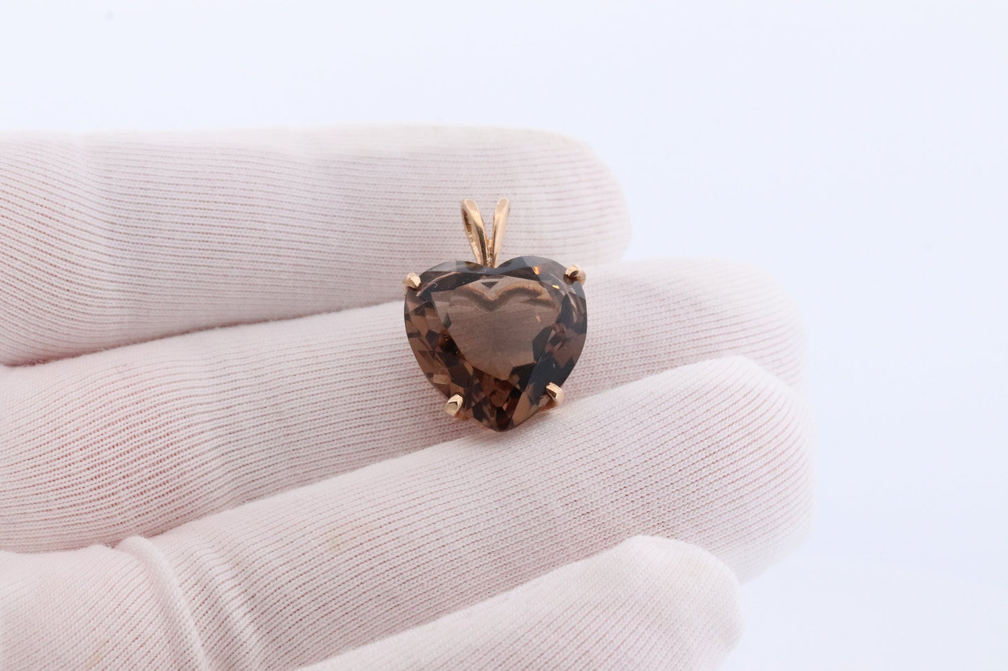 14k Heart Pendant. Smoky Quartz Carved Heart Pendant Charm. Large Heart Pendant. st(42)