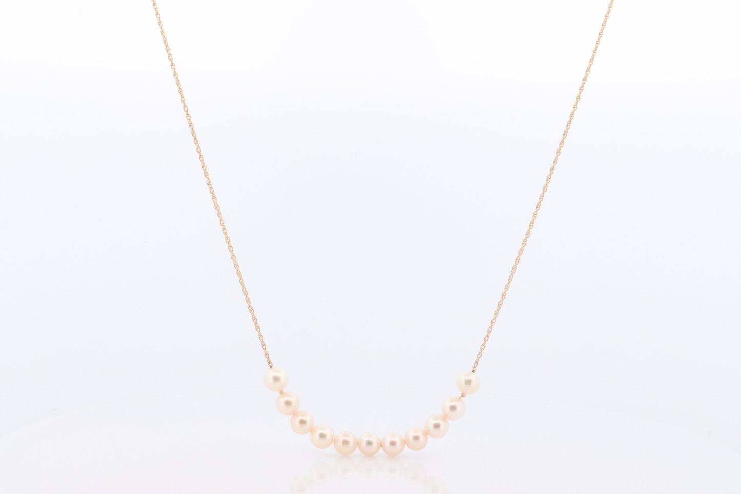 14k Akoya Pearl Necklace. Long Station Pearl Chain Necklace. 27in length 7mm AKOYA pearls. Layering Necklace. st(42)