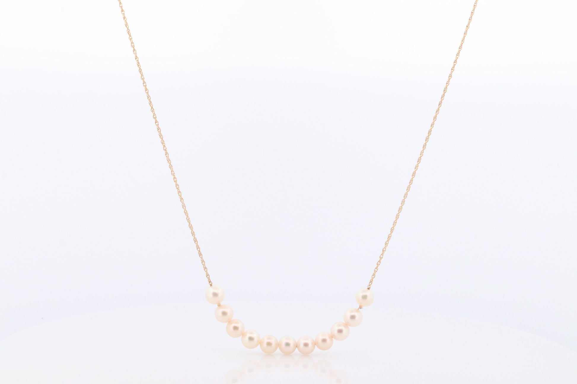 14k Akoya Pearl Necklace. Long Station Pearl Chain Necklace. 27in length 7mm AKOYA pearls. Layering Necklace. st(42)
