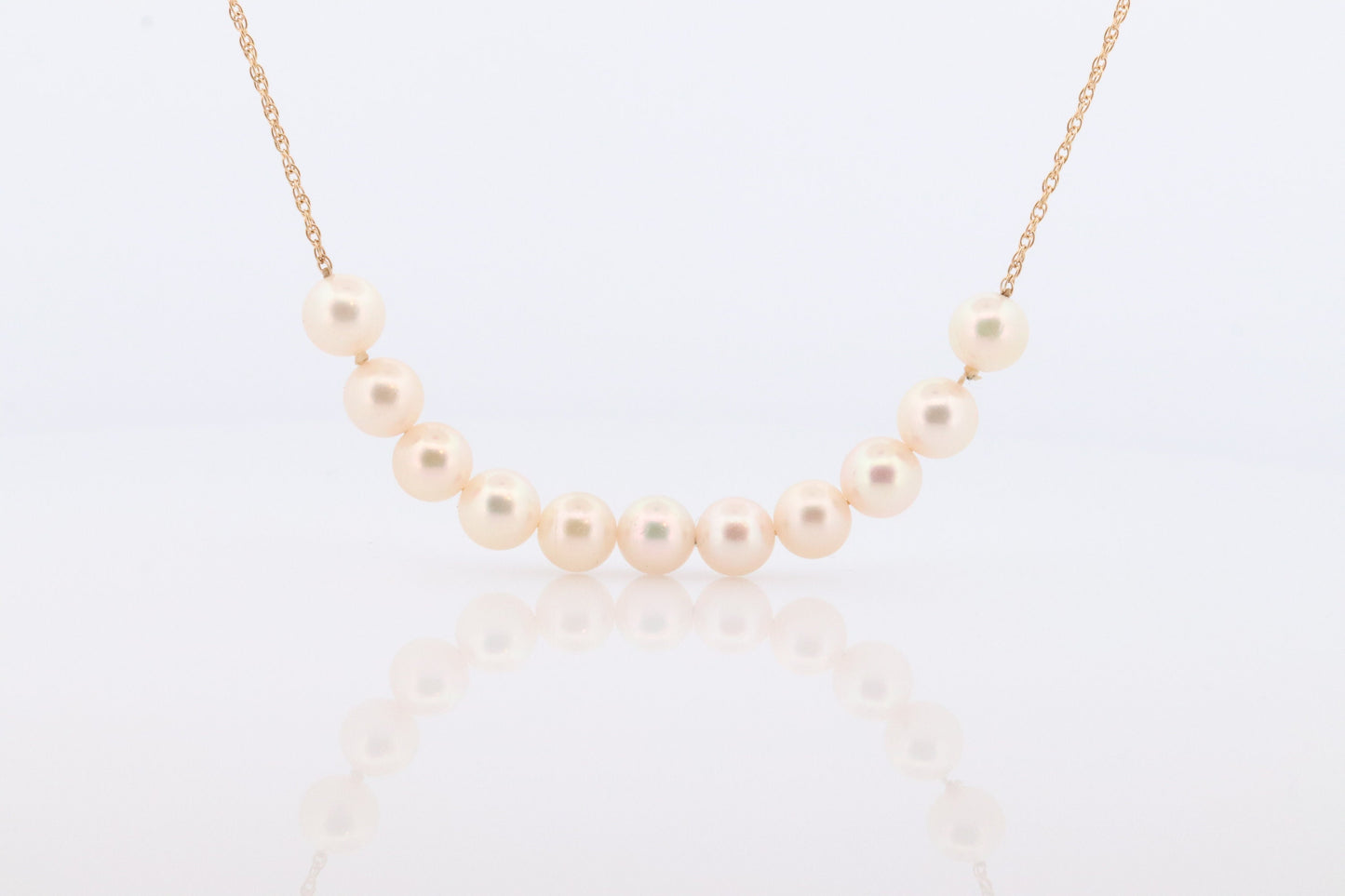 14k Akoya Pearl Necklace. Long Station Pearl Chain Necklace. 27in length 7mm AKOYA pearls. Layering Necklace. st(42)