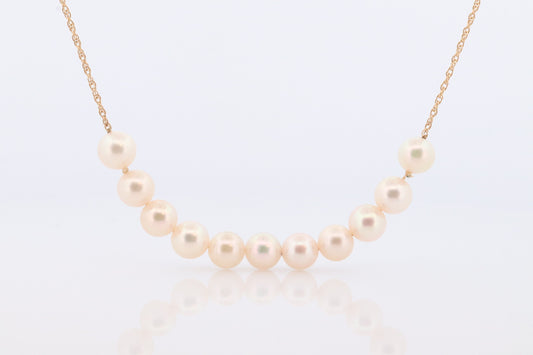 14k Akoya Pearl Necklace. Long Station Pearl Chain Necklace. 27in length 7mm AKOYA pearls. Layering Necklace. st(42)