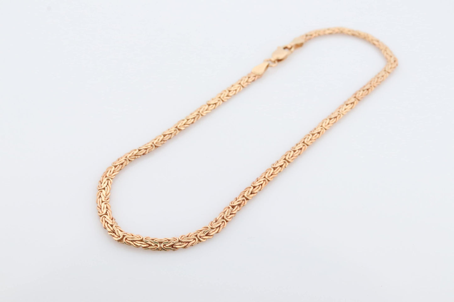 14k Byzantine Anklet. 14k Yellow Gold Wide Flattened Flat Byzantine Long Bracelet Anklet. 3.2grams 4.5mm wide. Italy