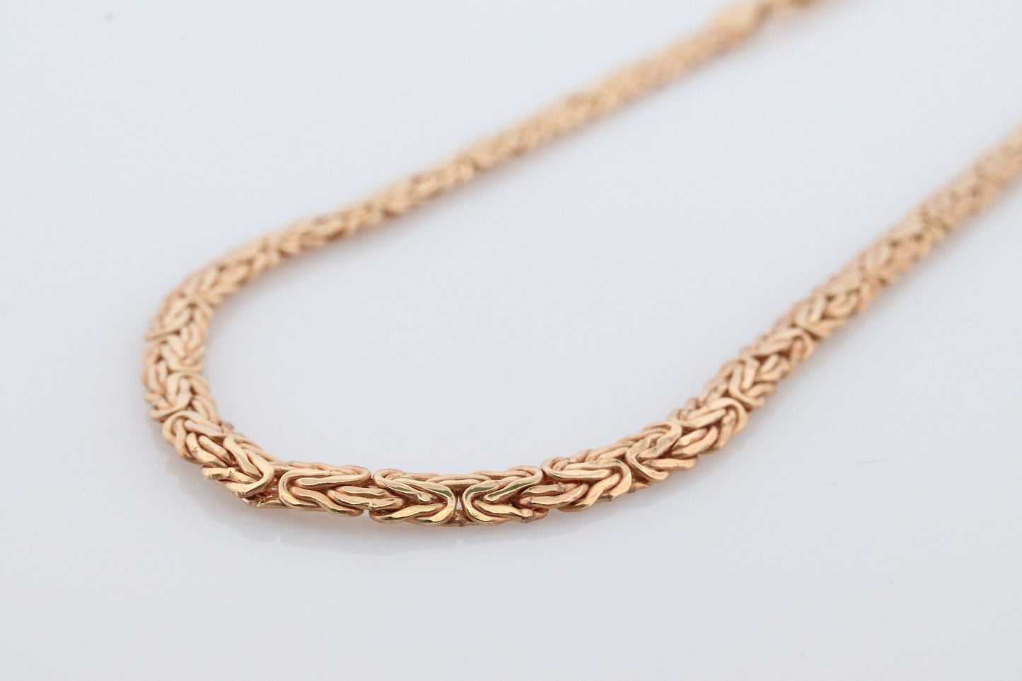 14k Byzantine Anklet. 14k Yellow Gold Wide Flattened Flat Byzantine Long Bracelet Anklet. 3.2grams 4.5mm wide. Italy