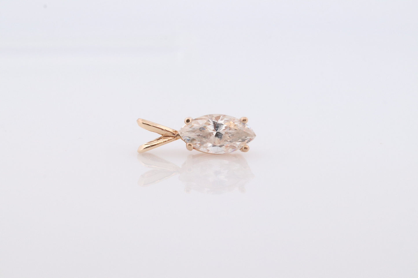 14k Diamond(CZ) Solitaire Pendant. 14k gold Diamond(CZ) marquise pendant Gift. st(42)