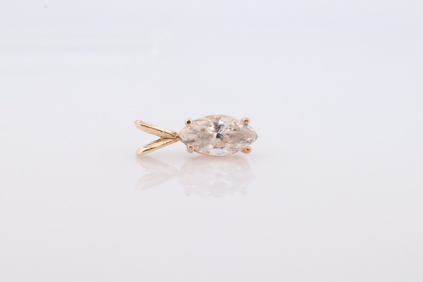 14k Diamond(CZ) Solitaire Pendant. 14k gold Diamond(CZ) marquise pendant Gift. st(42)