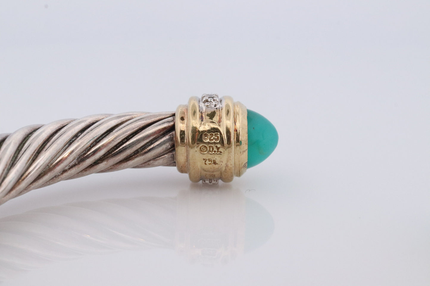 David Yurman Cuff Bracelet. 18k Sterling Silver Cable Cuff. Chalcedony and Diamond Cable Cuff Bracelet (253)