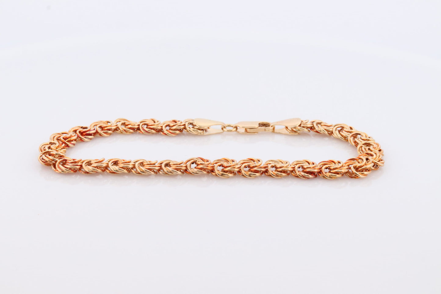 14k Coil Weave Bracelet. Yellow gold Love Knot Weave Round Link Chain Bracelet. High Quality ITALY wide bracelet.