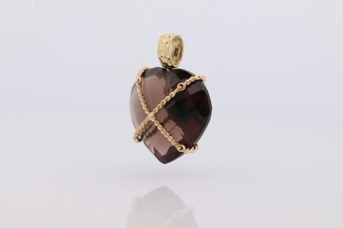 18k Heart Pendant. Smoky Quartz Carved Heart Pendant Charm. Turquoise Cabochon with 18k Bound Large Heart Pendant. st(92)
