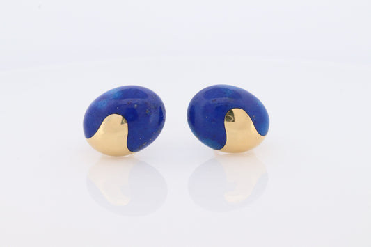 18k Tiffany and Co. Earrings. 18k Yellow Gold Lapis Lazuli Earrings. Blue Lapis Ying Yang Non Pierced Clip on Omega Clips. st(10-06)