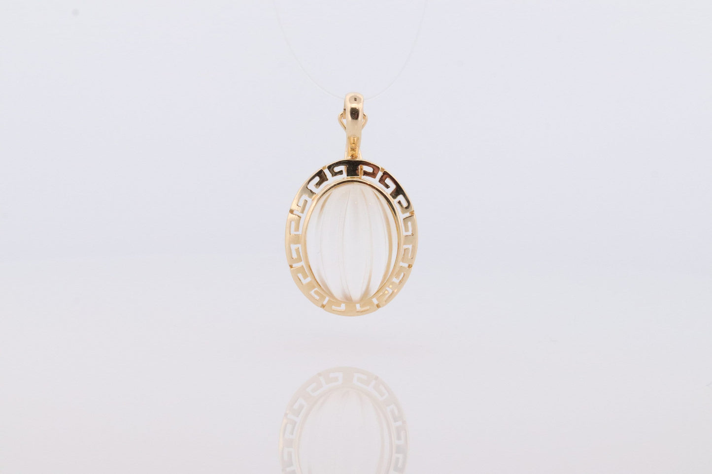 14k Carved Pendant. White Clear Quartz Carved Pumpkin Pendant Charm. Large Carved Crystal Pendant. st(73)