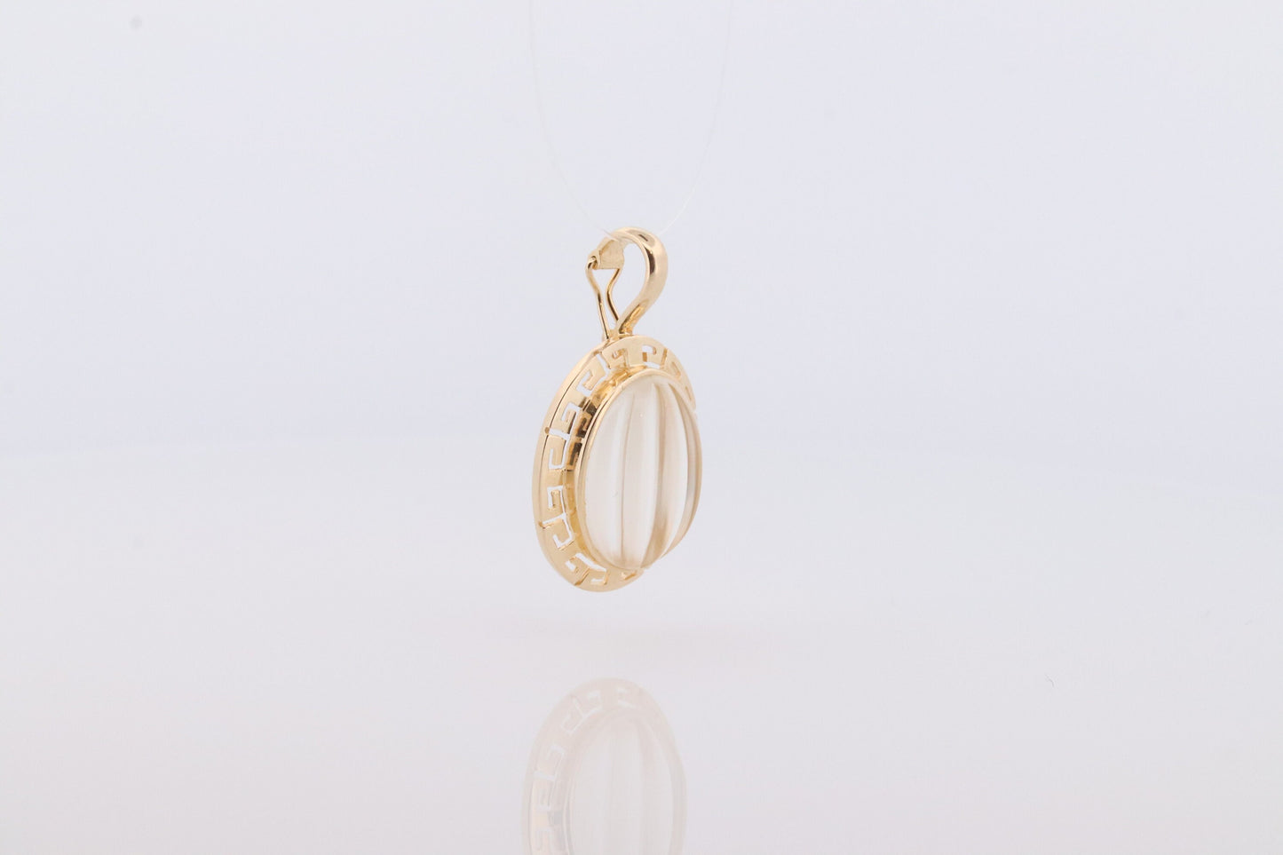 14k Carved Pendant. White Clear Quartz Carved Pumpkin Pendant Charm. Large Carved Crystal Pendant. st(73)