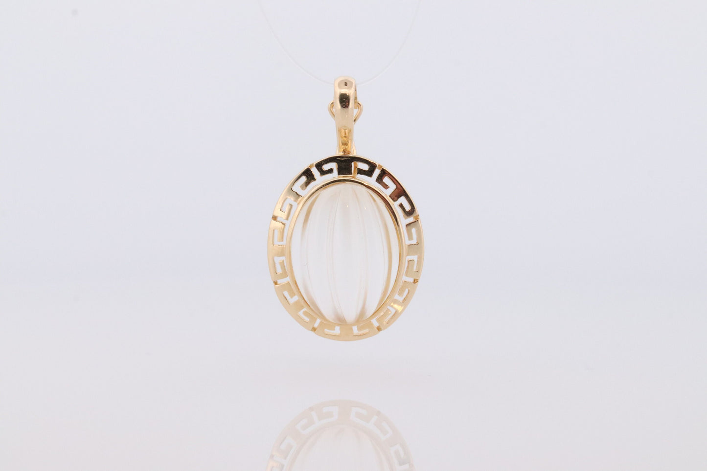 14k Carved Pendant. White Clear Quartz Carved Pumpkin Pendant Charm. Large Carved Crystal Pendant. st(73)