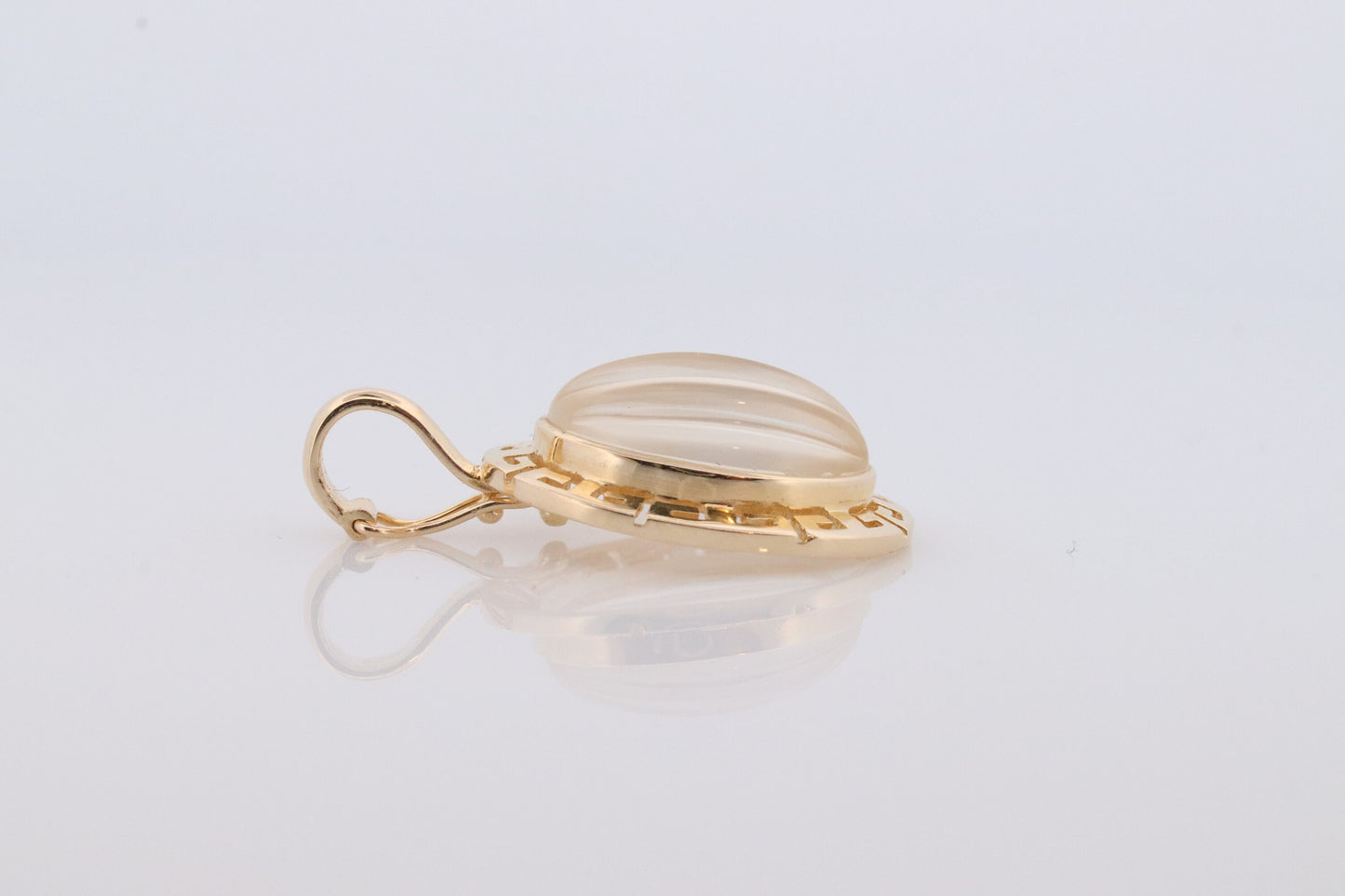 14k Carved Pendant. White Clear Quartz Carved Pumpkin Pendant Charm. Large Carved Crystal Pendant. st(73)