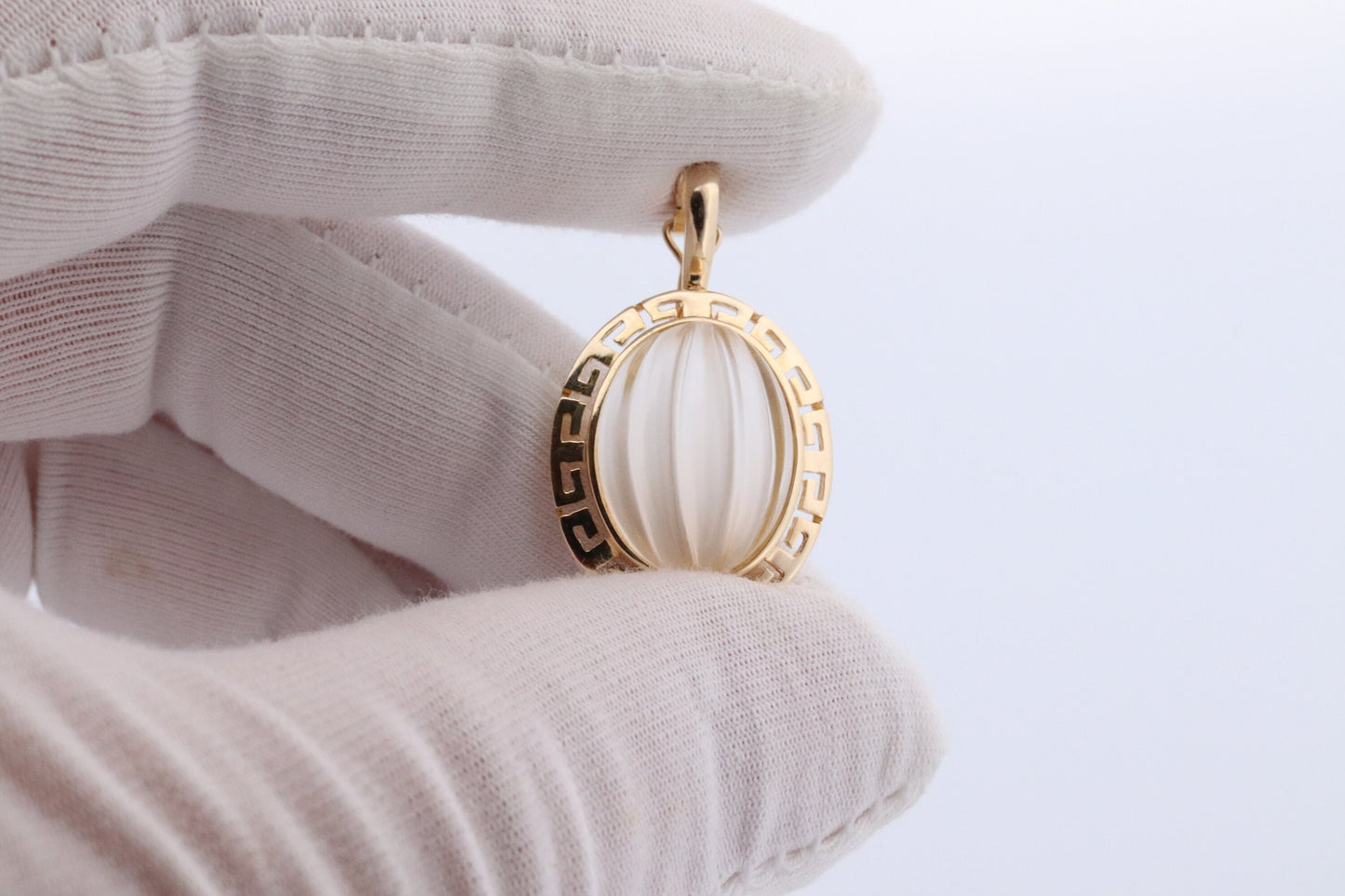 14k Carved Pendant. White Clear Quartz Carved Pumpkin Pendant Charm. Large Carved Crystal Pendant. st(73)